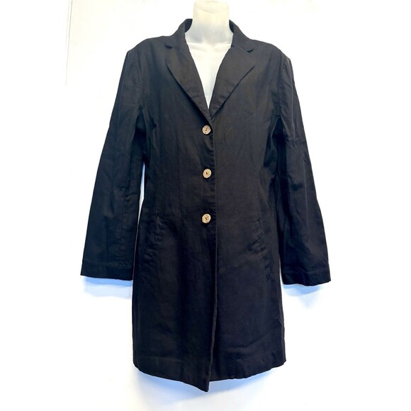 Travelsmith Linen Blend Jacket Cardigan Black Lagenlook Sz M Cork Button - Picture 1 of 9